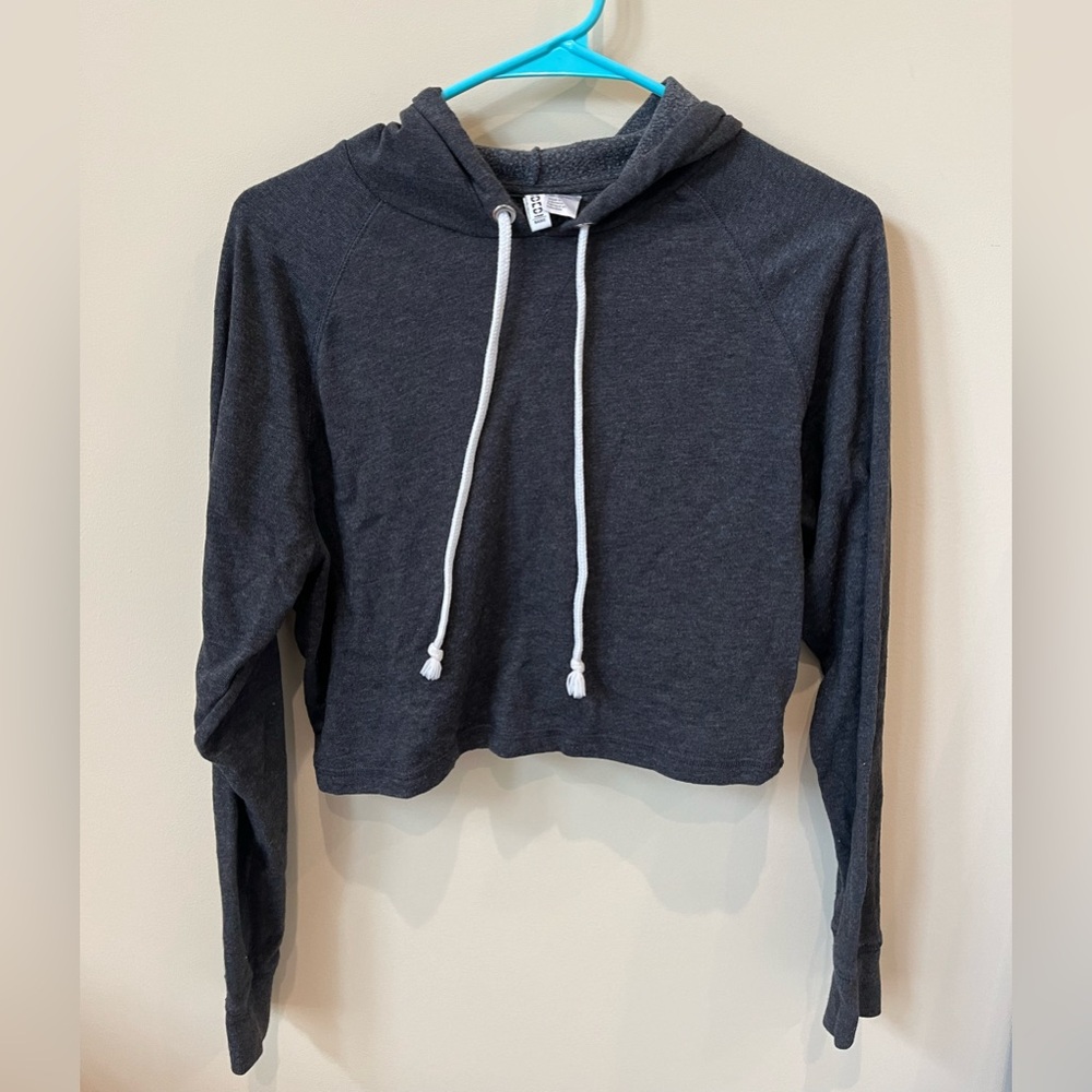 H&M Gray Cropped Hoodie Sweatshirt Relaxed Fit